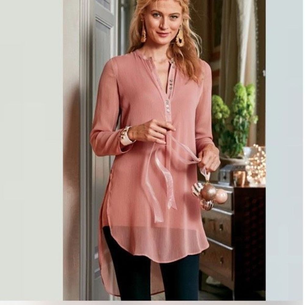 Soft Surroundings‎ Jacqueline Tunic Top Blouse Long Sleeve Rose Pink Size Large